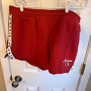 Champion Red Women's Athletic Shorts with Branded Side Trim